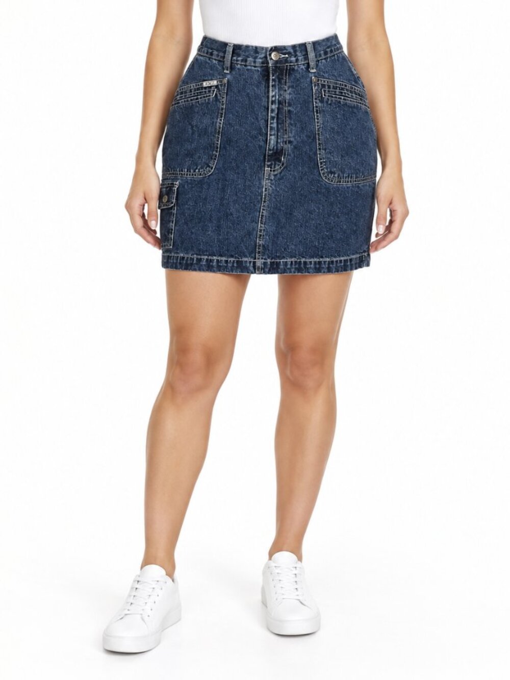 R.V.T Women's Y2K Dark Wash Denim Cargo Mini Skirt Size, 30"